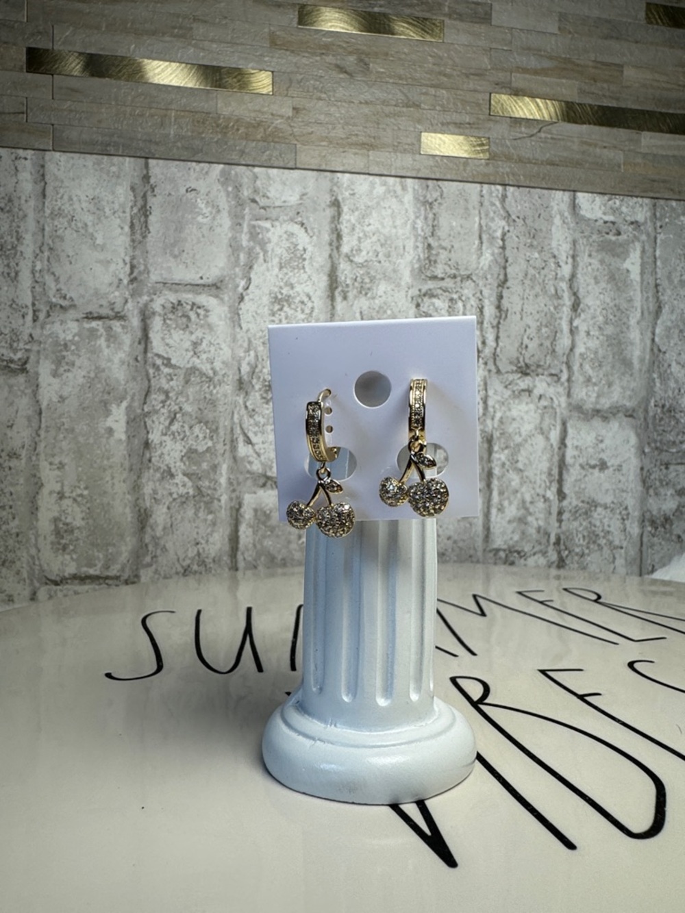 Gold Crystal Cherry Drop Earrings - Women Jewelry